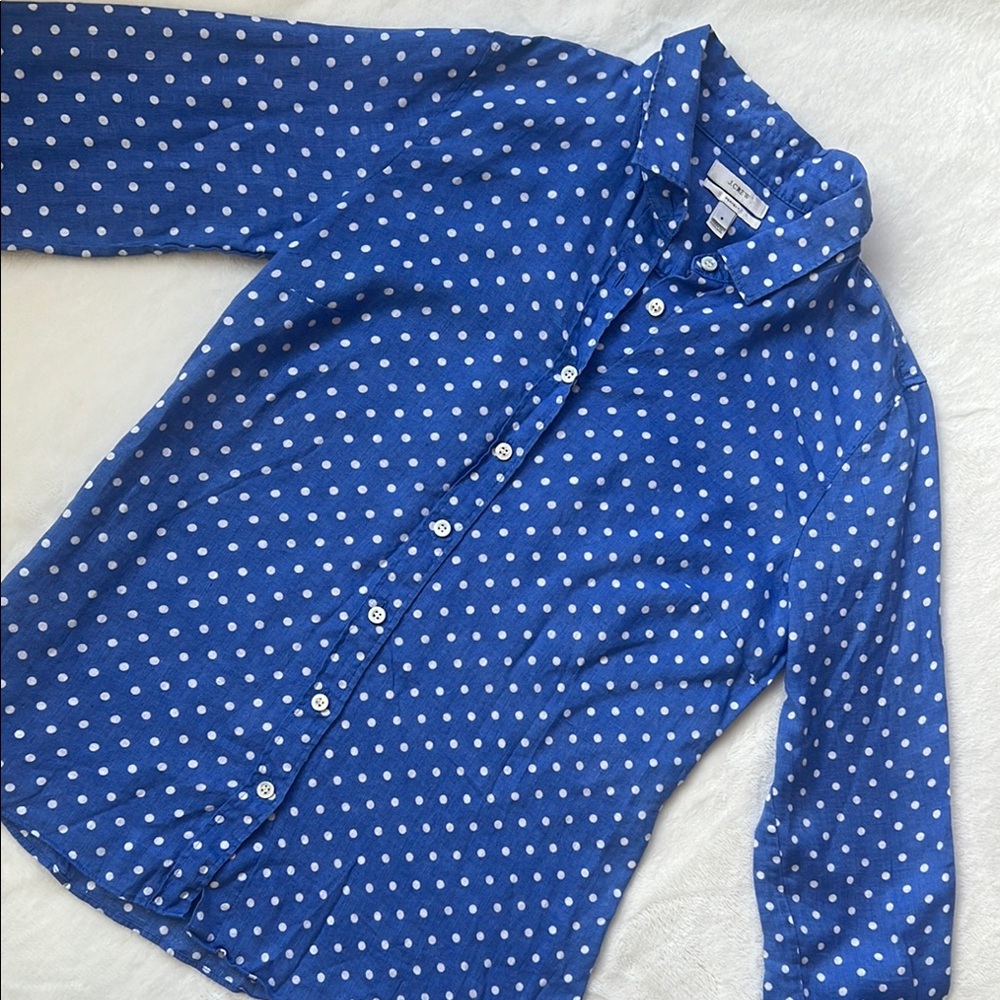 J. Crew Blue and White Linen Button Down Shirt